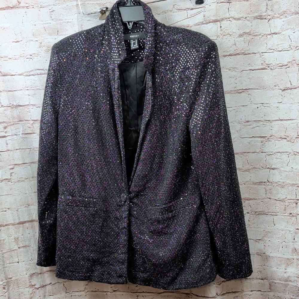 Forever 21 Black Sequin Blazer Medium Nwot